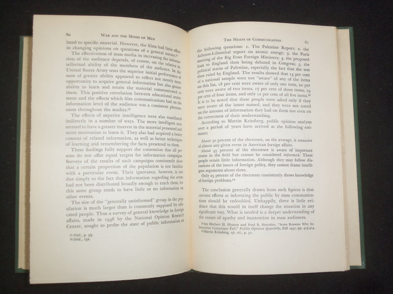 1950 WAR OF THE MINDS OF MEN HARDCOVER BOOK BY FREDERICK S. DUNN - KD 9266