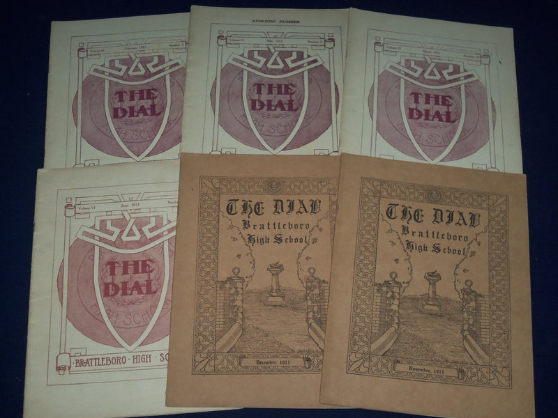 1911 THE DIAL BRATTLEBORO HIGH SCHOOL MAGAZINE LOT OF 6 - GREAT INFO. - O 2341