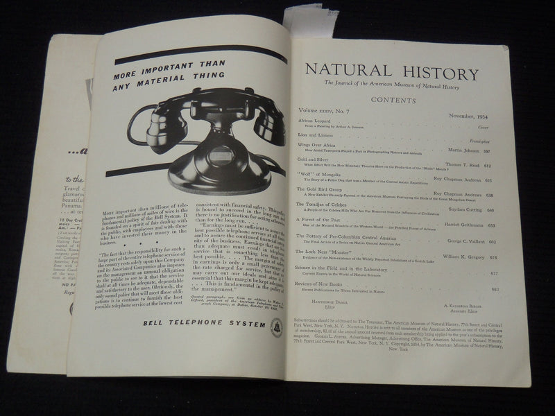 1934 NOVEMBER NATURAL HISTORY MAGAZINE - GREAT PHOTOS - K 2619