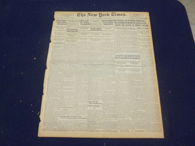 1920 JULY 17 NEW YORK TIMES - COX PLEDGES AID TO SWING TENNESSEE - NT 9332