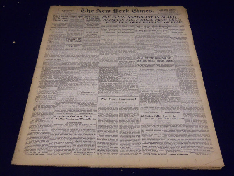 1943 JULY 22 NEW YORK TIMES - FOE FLEES NORTHEAST IN SICILY - NT 1887