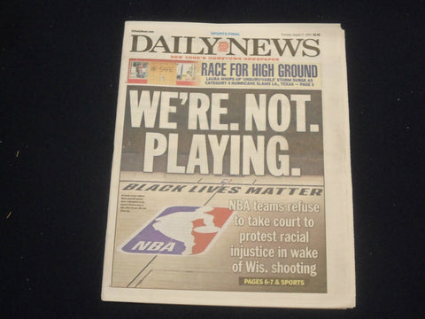 2020 AUGUST 27 NEW YORK DAILY NEWS NEWSPAPER - NBA TEAMS PROTEST WIS. SHOOTING
