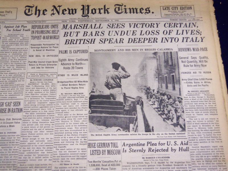 1943 SEPTEMBER 8 NEW YORK TIMES - MARSHALL SEES VICTORY CERTAIN - NT 969