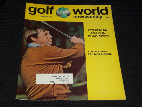 1972 OCTOBER 6 GOLF WORLD NEWSWEEKLY MAGAZINE - DEANE BEMAN COVER - E 6062