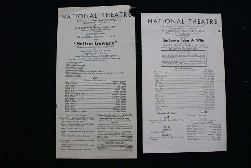 1934 NATIONAL THEATRE PROGRAMS - LOT OF 14 - K 2831