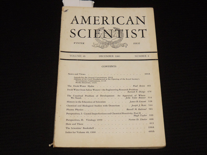 1960 DECEMBER AMERICAN SCIENTIST MAGAZINE - VOLUME 48 NO. 4 - SP 4862N
