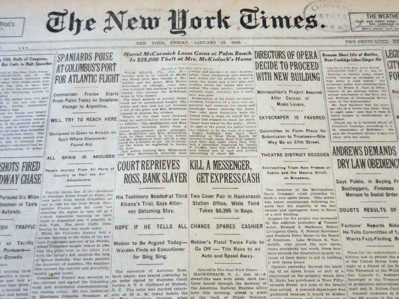 1926 JAN 22 NEW YORK TIMES - DIRECTORS OF OPERA PROCEED NEW BUILDING - NT 5681