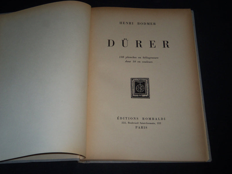 1947 DURER BY HENRI BODMER FRENCH VOLUME - 138 PLATES - Z 104