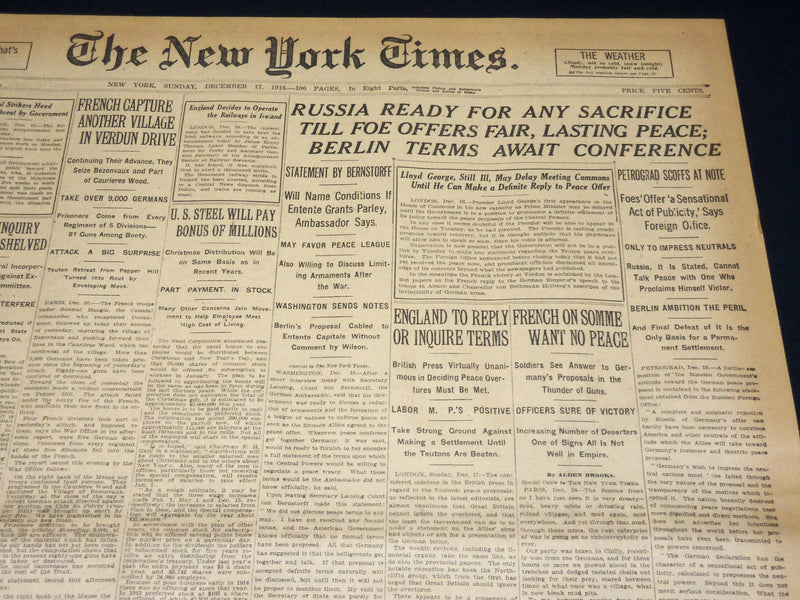 1916 DECEMBER 17 NEW YORK TIMES - RUSSIA READY FOR ANY SACRAFICE - NT 8654