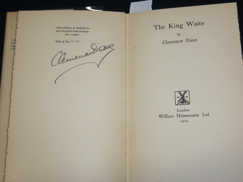 1929 THE KING WAITS HARDCOVER BOOK BY CLEMENCE DANE SIGNED LIMITED EDN - KD 6484