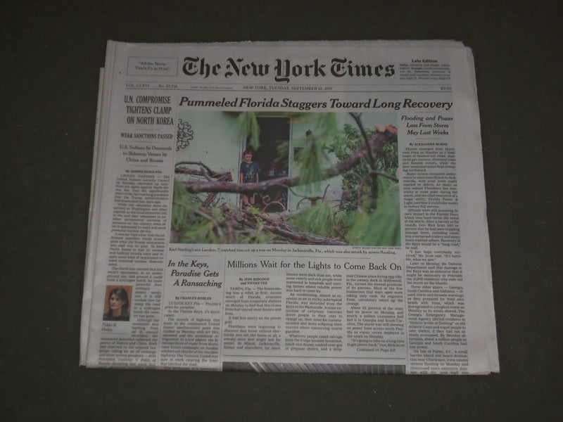 2017 SEPTEMBER 12 NEW YORK TIMES -PUMMELED FLORIDA STAGGERS TOWARD LONG RECOVERY