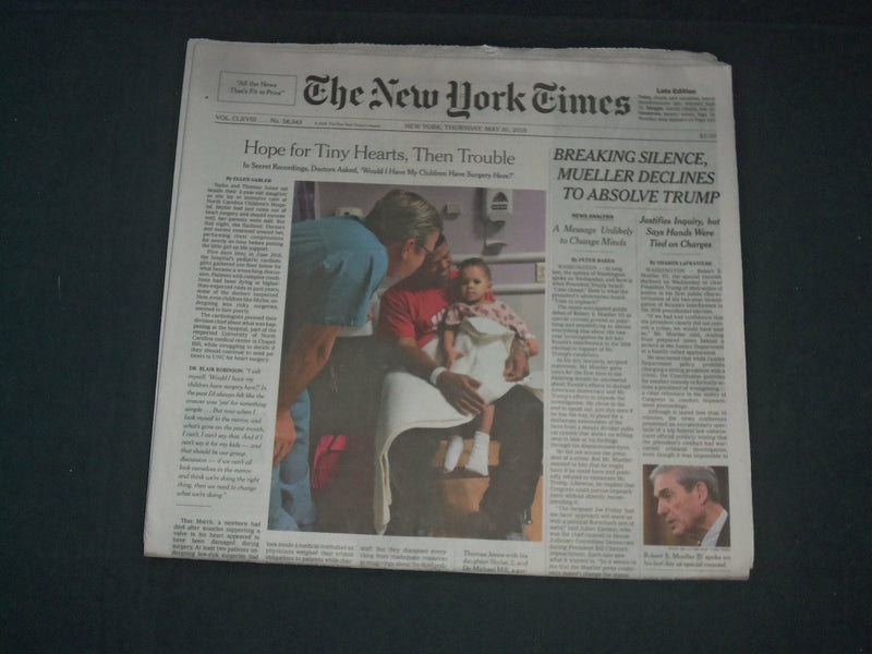2019 MAY 30 NEW YORK TIMES - BREAKING SILENCE, MUELLER DECLINES TO ABSOLVE TRUMP