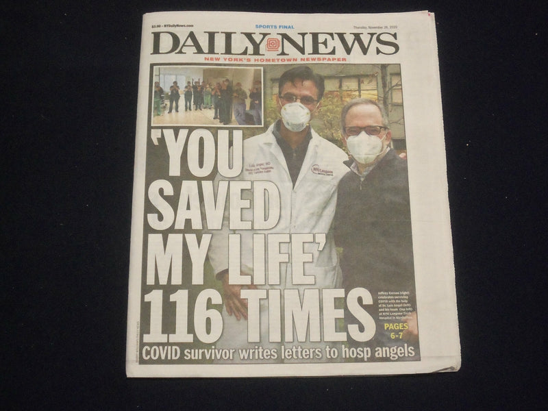 2020 NOVEMBER 26 NEW YORK DAILY NEWS NEWSPAPER - VIRUS SURVIVOR WRITES LETTERS