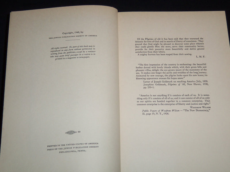 1948 PILGRIMS IN A NEW LAND BOOK HARDCOVER BY LEE FRIEDMAN - KD 4815M