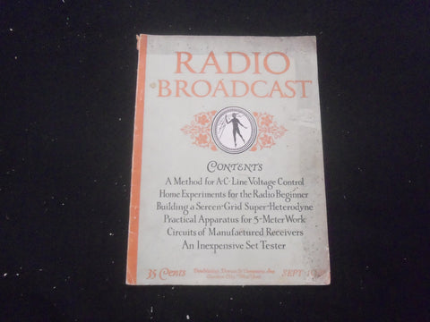 1928 SEPTEMBER RADIO BROADCAST MAGAZINE - NICE COVER, ARTICLES & PHOTOS - B 434Q