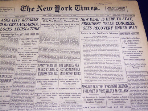 1934 JANUARY 4 NEW YORK TIMES - NEW DEAL IS HERE TO STAY - NT 3997