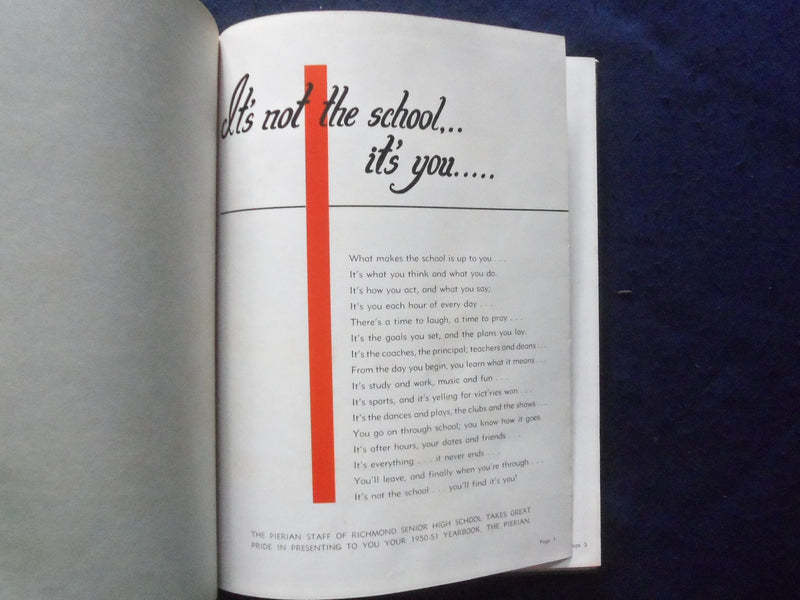 1951 PIERIAN RICHMOND HIGH SCHOOL YEARBOOK - RICHMOND, INDIANA - YB 1926N