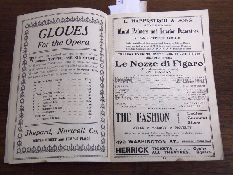 1902 MARCH 10 BOSTON THEATRE OPERA PROGRAM - LAWRENCE MCCARTY - K 1188