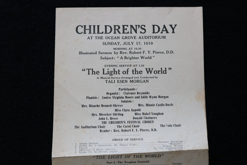 1910 JULY 17 CHILDREN'S DAY AT OCEAN GROVE AUDITORIUM PROGRAM - K 1998