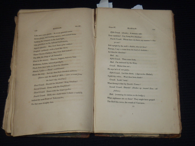 1825 HADAD - A DRAMATIC POEM - BOOK BY JAMES A. HILLHOUSE - NEW YORK - KD 4585W