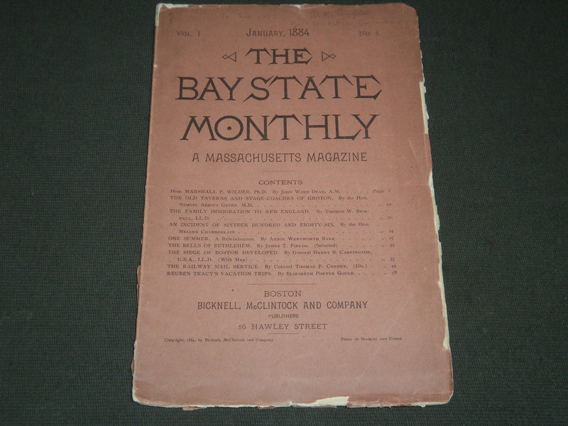 1884 JANUARY THE BAY STATE MONTHLY MASSACHUSETTS MAGAZINE VOL. 1 NO. 1 - J 5277