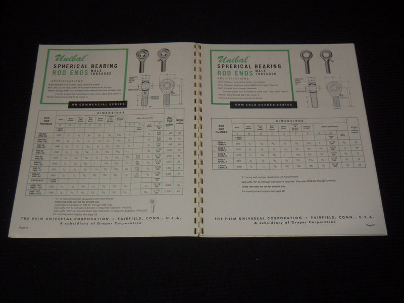 1950'S HEIM UNIBAL SPHERICAL BEARINGS & ROD ENDS CATALOG NO. 763 - KD 3912M