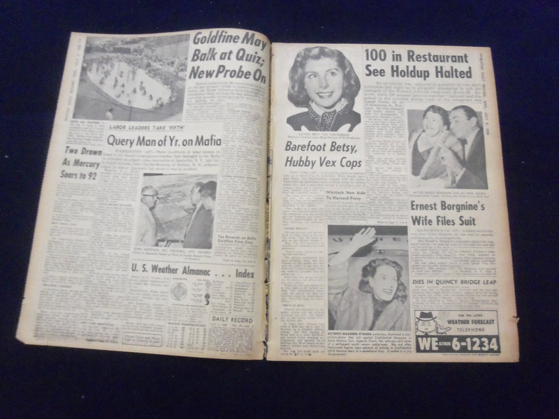 1958 JULY 2 BOSTON DAILY RECORD NEWSPAPER - GOLDFINE BALK AT QUIZ LOOMS- NP 6345