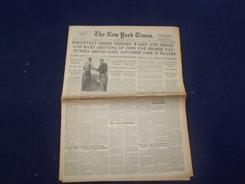 1943 APR 9 NEW YORK TIMES - ROOSEVELT ORDER FREEZES WAGES AND PRICES - NP 6529