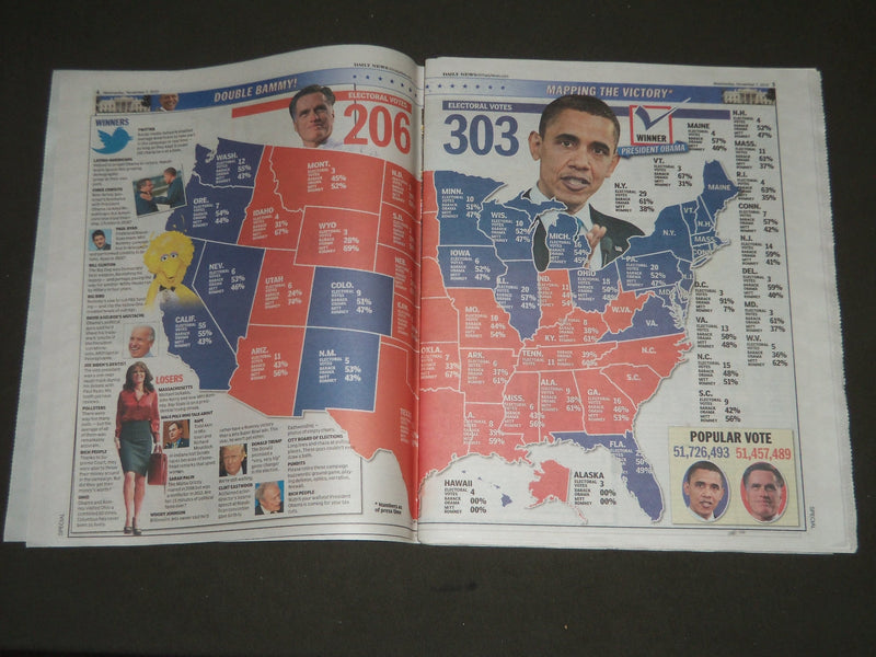 2012 NOVEMBER 7 NEW YORK DAILY NEWS NEWSPAPER - BAMMY - NP 2444