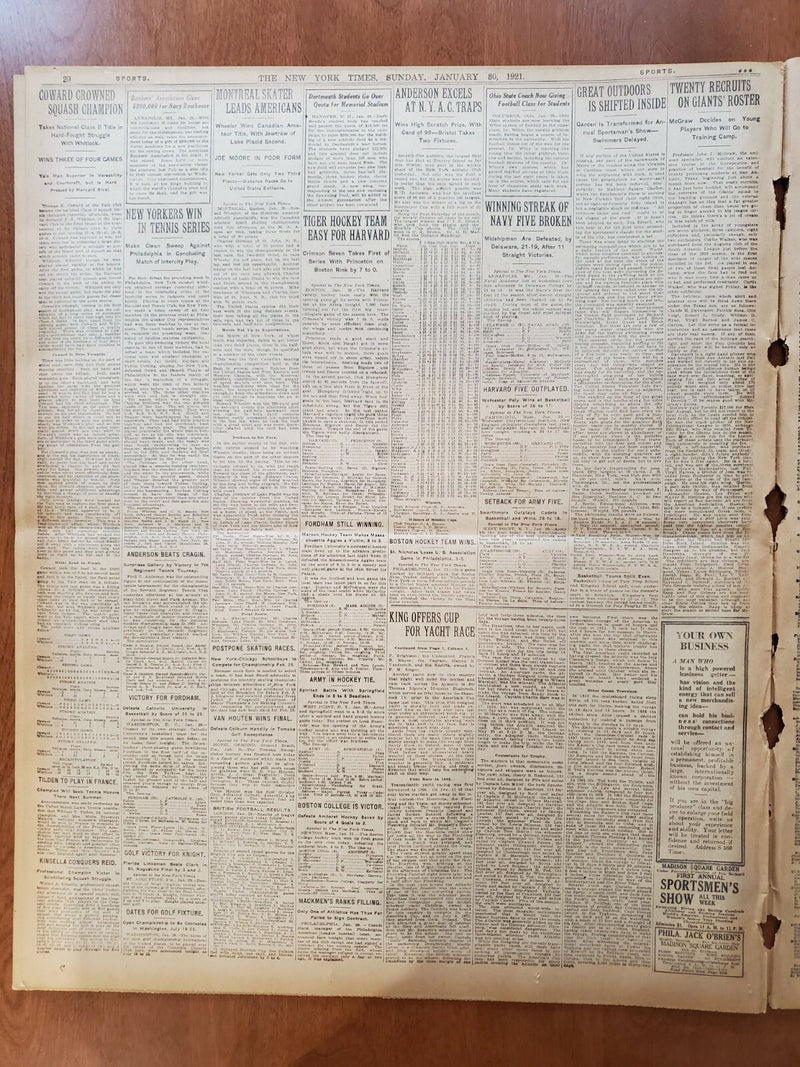 1921 JANUARY 30 NEW YORK TIMES- N.Y. YANKEES PICK SITE FOR NEW BALLPARK- NT 8097