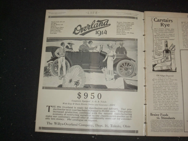 1913 AUGUST 28 LIFE MAGAZINE - ROMANCE NUMBER - BY WIRELESS - ST 6492
