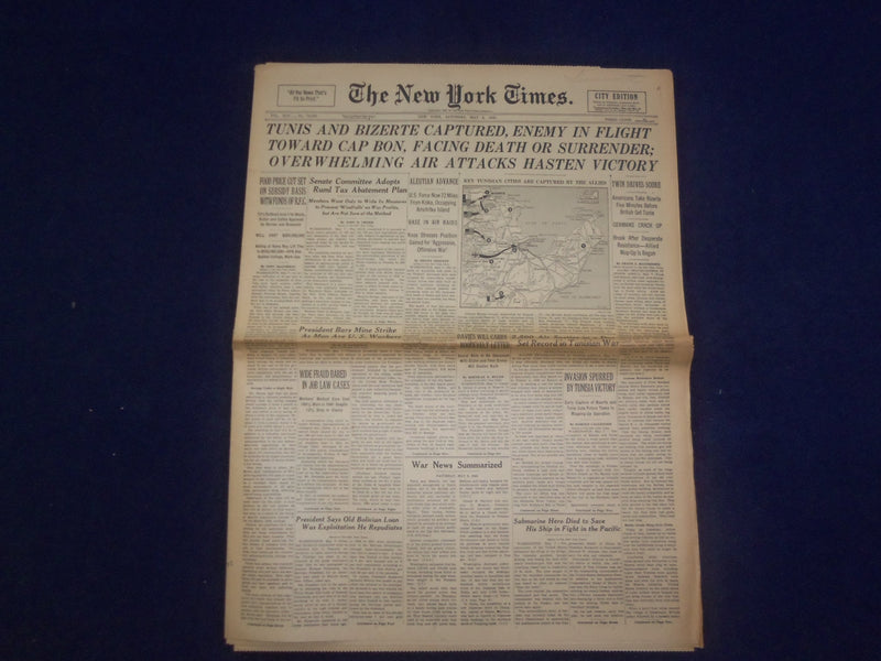 1943 MAY 8 NEW YORK TIMES - TUNIS AND BIZERTE CAPTURED, ENEMY IN FLIGHT- NP 6534