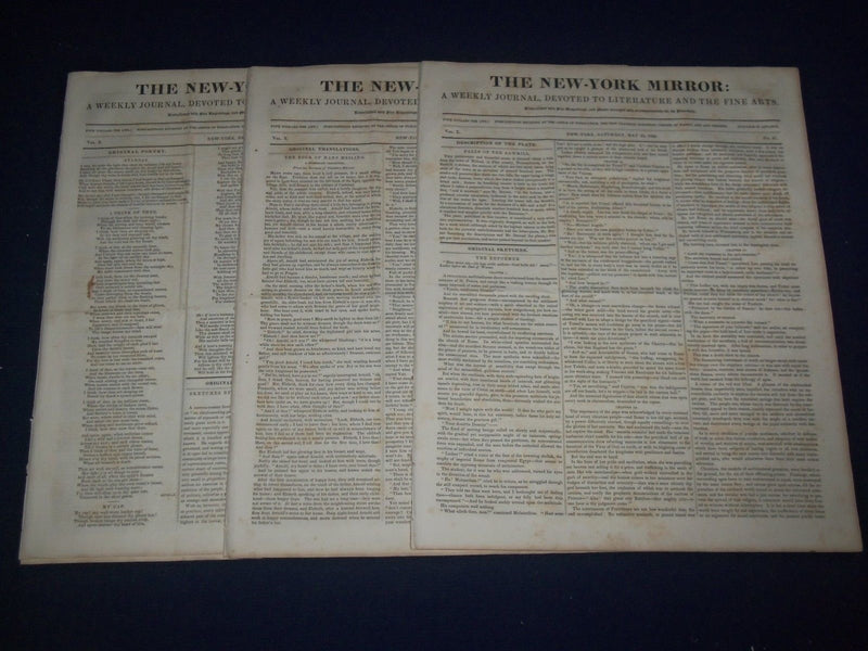 1832-1833 THE NEW YORK MIRROR NEWSPAPER LOT OF 19 - NICE ARTICLES - NP 1510