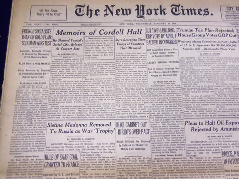 1948 JANUARY 28 NEW YORK TIMES - MEMOIRS OF CORDELL HULL - NT 3756