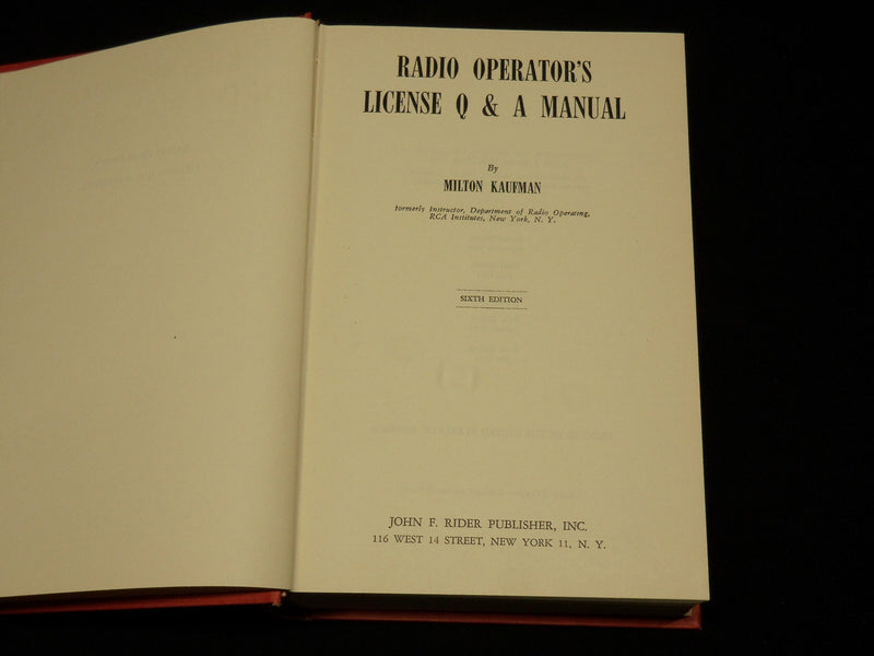 1957 RADIO OPERATOR'S LICENSE Q & A MANUAL BY MILTON KAUFMAN - KD 6369