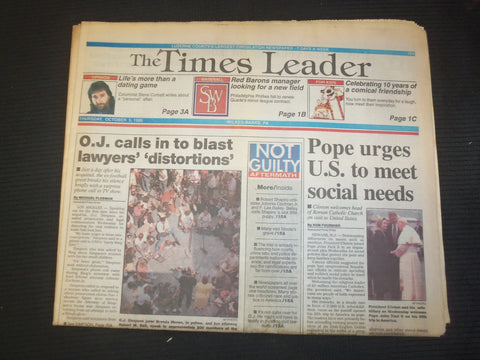1995 OCT 5 WILKES-BARRE TIMES LEADER - O.J. BLASTS LAWYERS DISTORTIONS - NP 7583