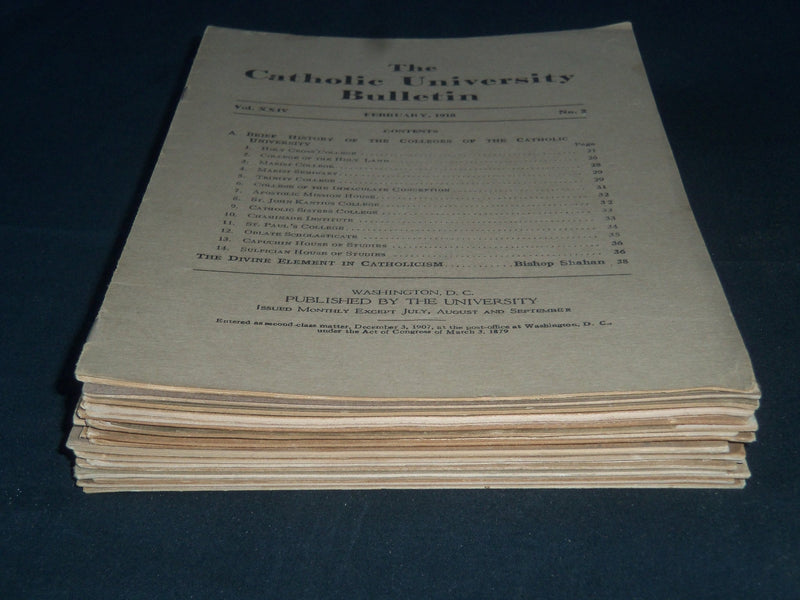 1918-1920 THE CATHOLIC UNIVERSITY BULLETIN LOT OF 18 DIFFERENT ISSUES - O 287