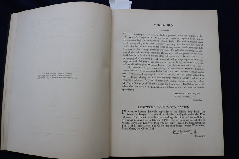 1918 UNIVERSITY OF ILLINOIS SONG BOOK - HARDCOVER BOOK - KD 9542