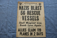 1940 JUNE 3 DAILY MIRROR NEWSPAPER - NAZIS BLAST 56 RESCUE VESSELS - NP 8674