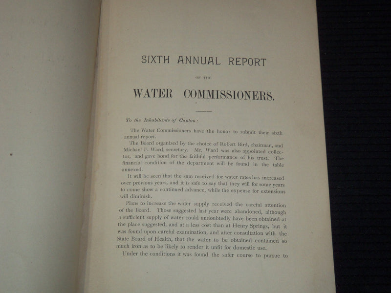 1894 TOWN OF CANTON WATER COMMISSIONERS 6TH ANNUAL REPORT - K 3097