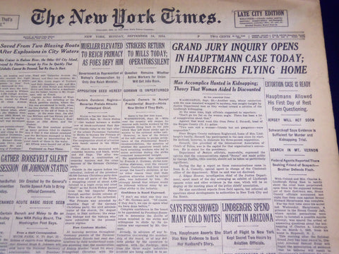 1934 SEPT 24 NEW YORK TIMES - GRAND JURY INQUIRY OPENS IN HAUPTMANN - NT 1676