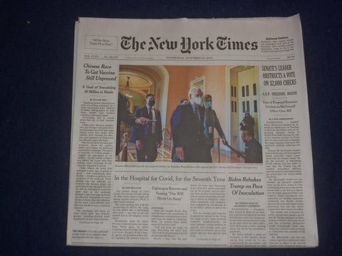 2020 DECEMBER 30 NEW YORK TIMES -SENATE'S LEADER OBSTRUCTS VOTE ON $2,000 CHECKS