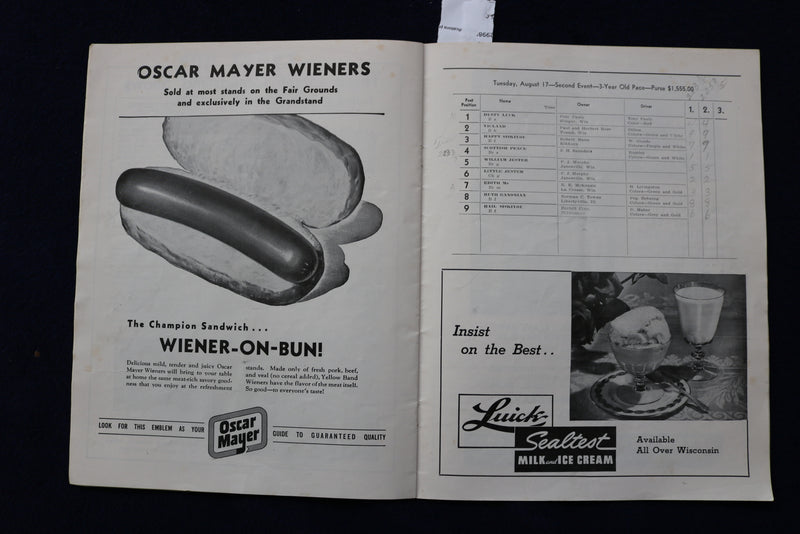 1948 AUGUST 17 MID-WEST HARNESS RACES PROGRAM - FAIR PARK - WISCONSIN - K 899