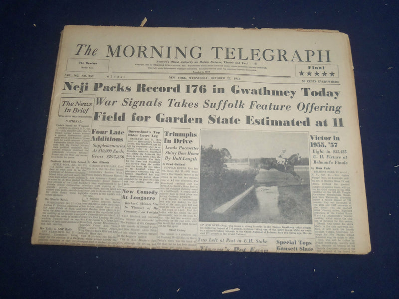 1958 OCT 22 THE MORNING TELEGRAPH - NEJI PACKS RECORD 176 IN GWATHMEY - NP 5535
