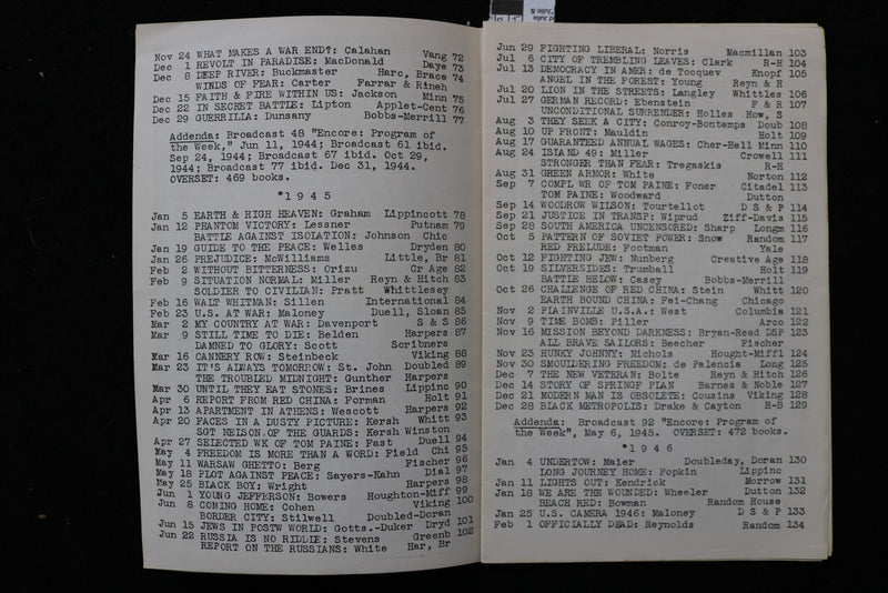 1951 WFOW BOOK SHOW MEMORIAL BROCHURE 300TH BROADCAST - SOFTCOVER - K 3012