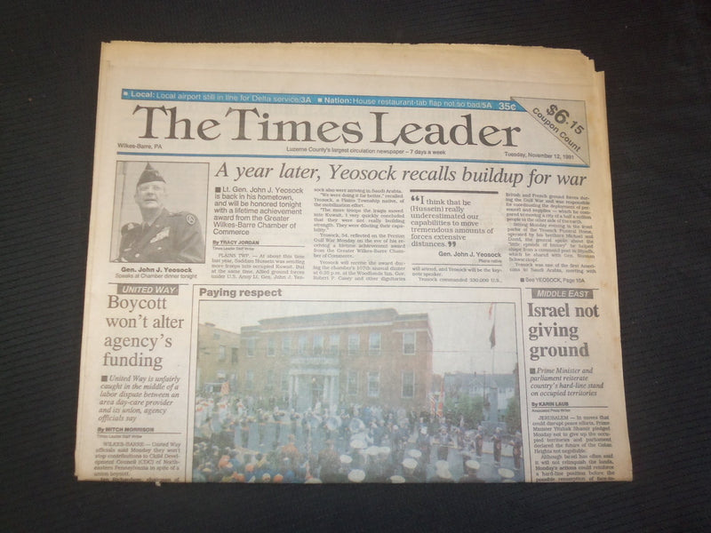 1991 NOVEMBER 12 WILKES-BARRE TIMES LEADER - ISRAEL NOT GIVING GROUND - NP 7528