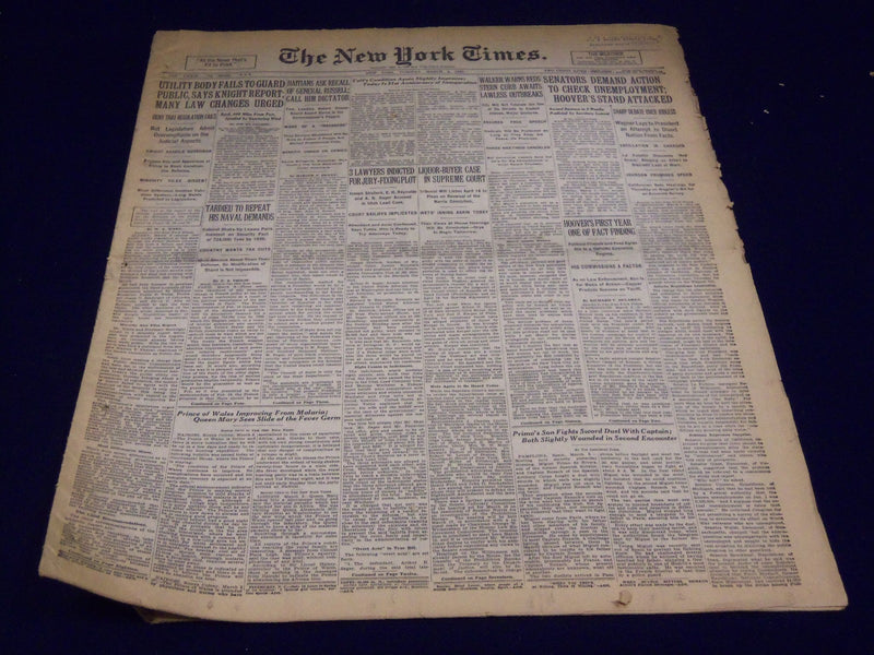 1930 MARCH 4 NEW YORK TIMES - TAFT'S CONDITION GRAVE - NT 3903