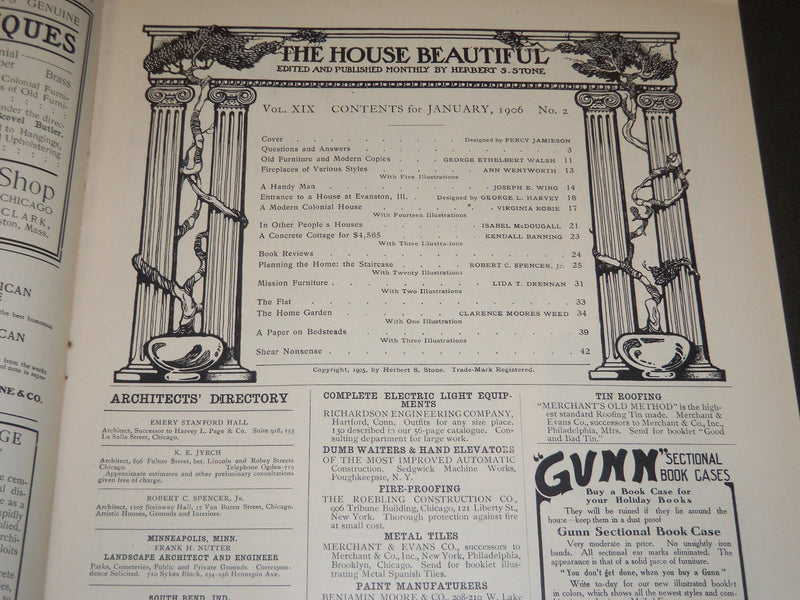 1906 JANUARY THE HOUSE BEAUTIFUL MAGAZINE - GREAT PHOTOS & ADS - ST 380