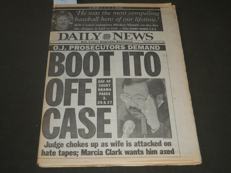 1995 AUGUST 16 NY DAILY NEWS NEWSPAPER - MICKEY MANTLE LAID TO REST - NP 2535