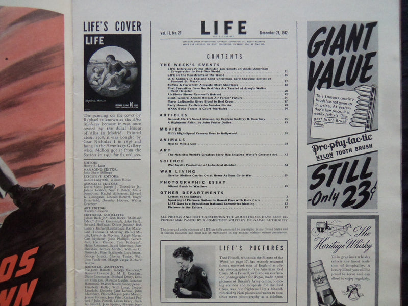 1942 DECEMBER 28 LIFE MAGAZINE - RAPHAEL'S MADONNA - L 319